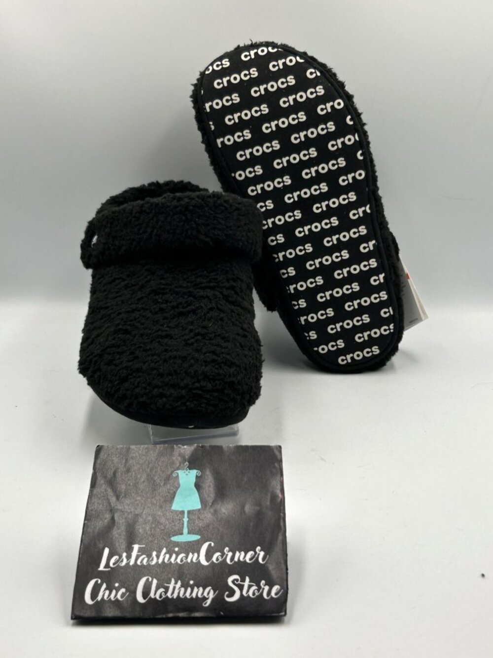 NWT Crocs Men's Classic Black Fleece Cozzzy Fuzzy Slippers Size 8 3290 - Picture 3 of 15